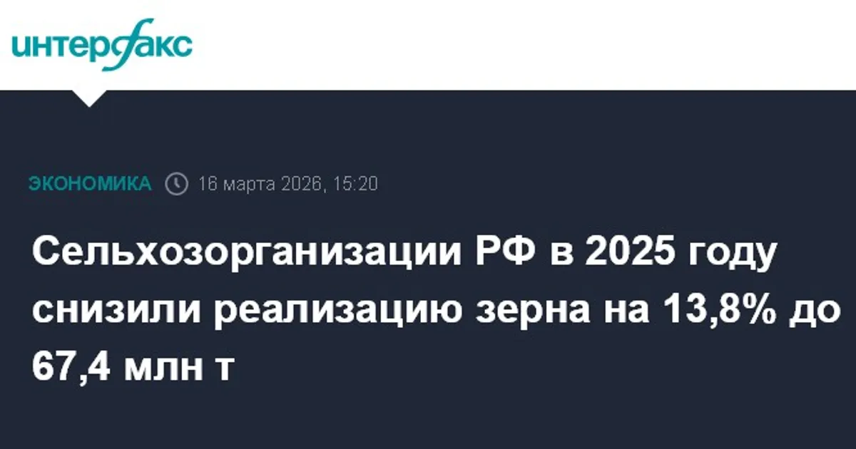 Сельхозорганизации РФ в 2025 году сократили реализацию зерна на 13,8% — 67,4 млн т: влияние на плодоовощной рынок